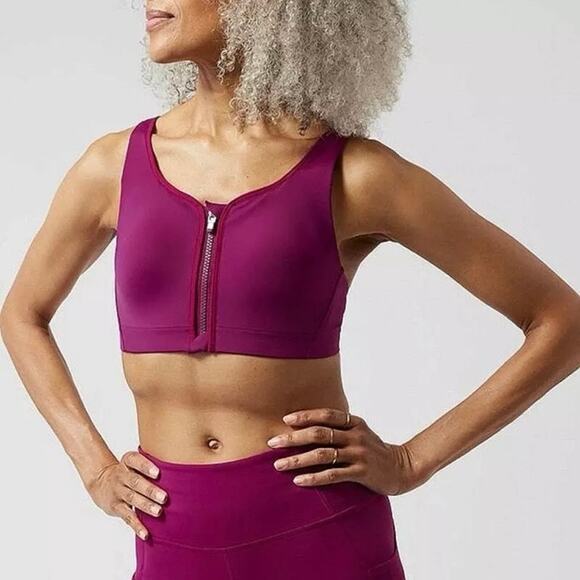 Athleta Advance Zip Front Bra B-DD Fuchsia Sports Athletic Nylon Size 38DD - Picture 1 of 11